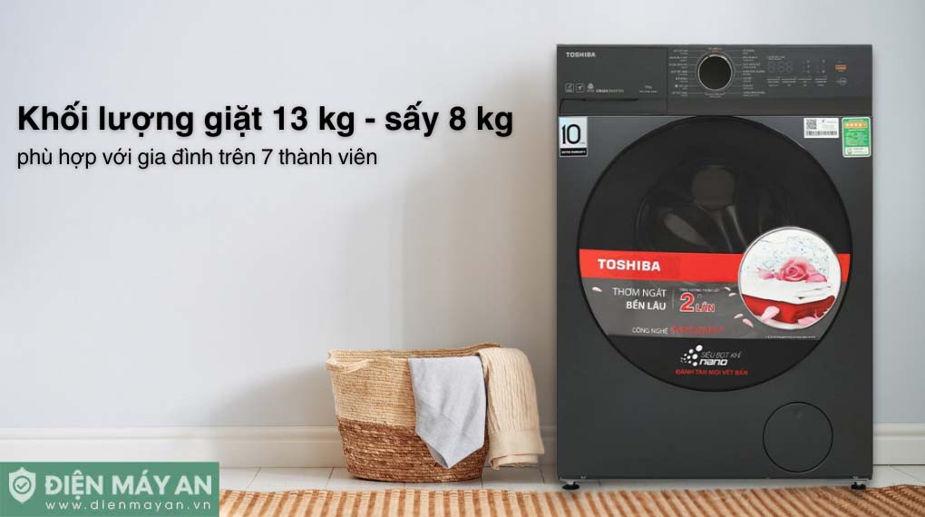 Máy giặt sấy Toshiba Inverter giặt 13 kg - sấy 8 kg TWD-T21BU140UWV(MG)
